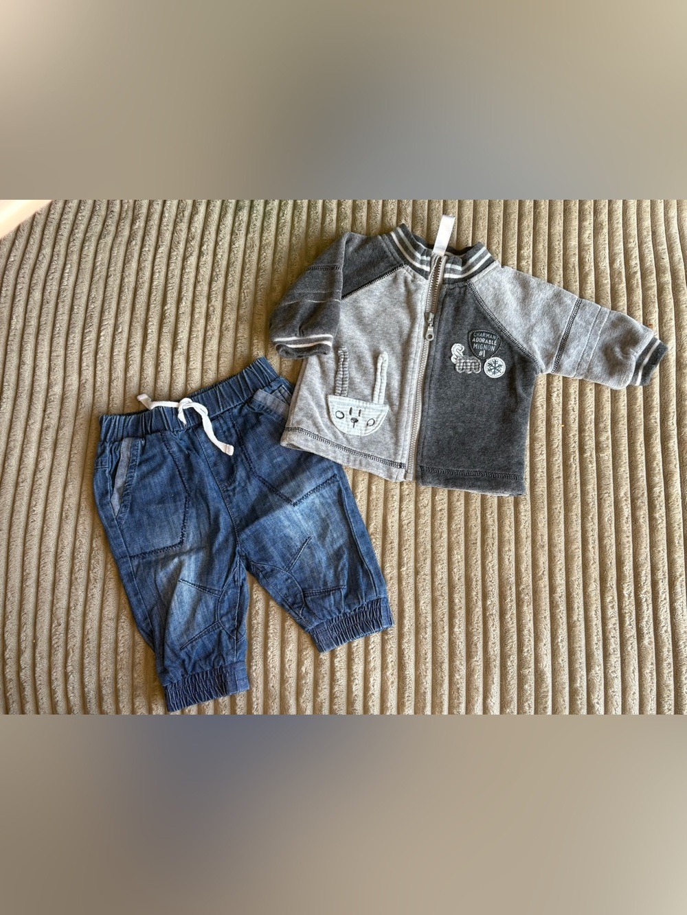 Baby Grey Zip souris mini  vest & Blue Babaluno Denim 👖-